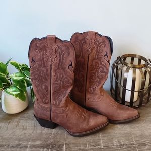 Justin • Dark Brown Mustang Cowhide Stampede Western Boots • Size 7B